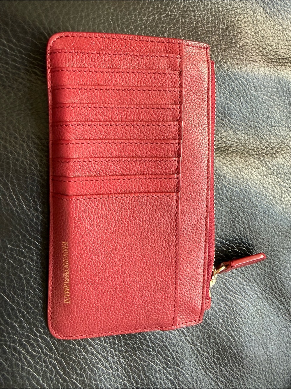 Emporio Armani Red Zip Leather Card Wallet - Michael Kors